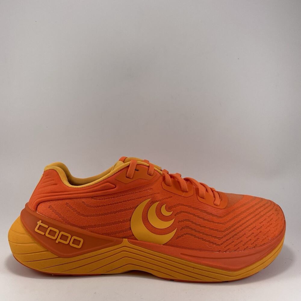 Topo Ultrafly 5 Running Shoes Mens Size 11.5 Orange Mango Knit Athletic Low